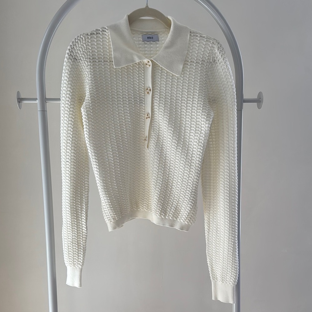 ENVII Ivory Crocheted Polo Sweater